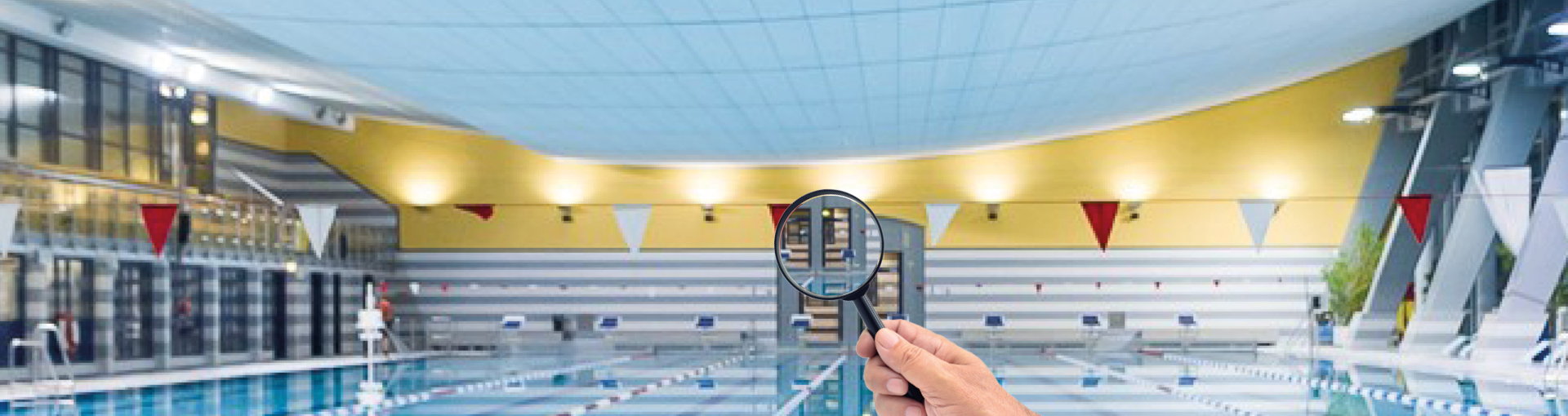 Schwimmbecken unter der Lupe betrachtet
